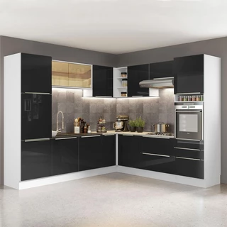 Cozinha Completa de Canto Madesa Lux com Armário e Balcão - Branco/Preto em Oferta na Shopee