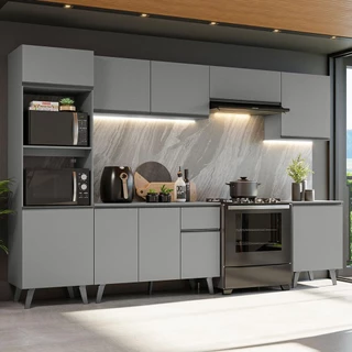 Armário de Cozinha Completa 320cm Cinza Nice Madesa 01 em Oferta na Shopee