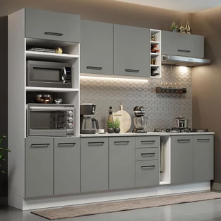 Cozinha Completa Madesa Agata 290006 com Armário e Balcão (Com Tampo) - Branco/Cinza em Oferta na Shopee