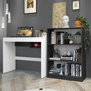 Escrivaninha Madesa Rubi + Estante Livreiro 6907 - Branco/Preto em Oferta na Shopee