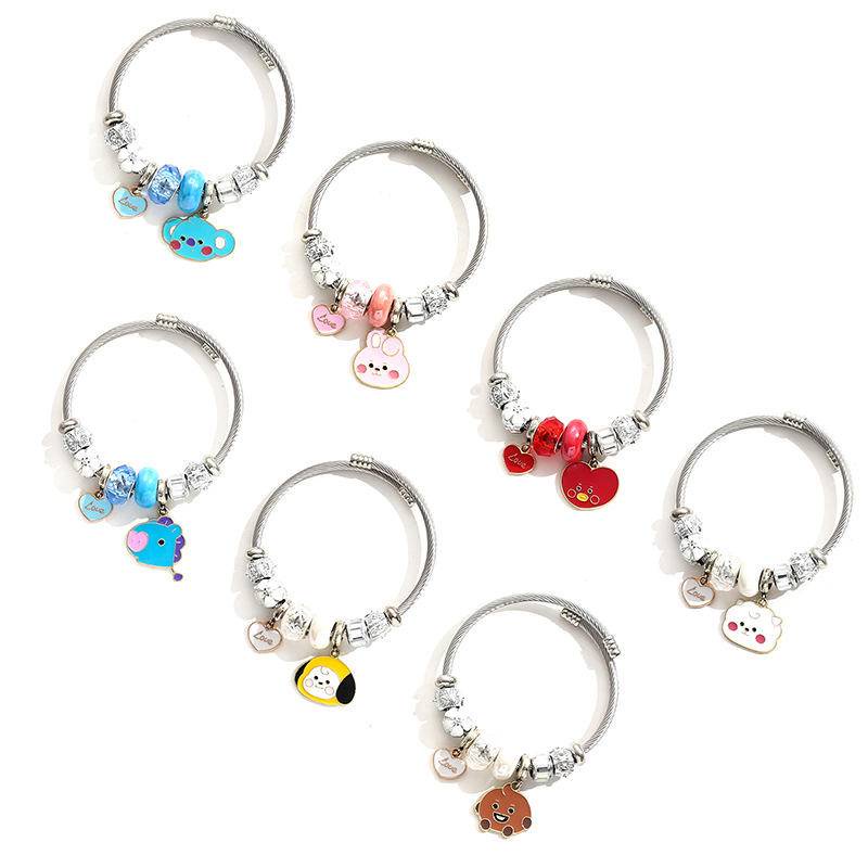 BTS BT21 Tainless Aço De Cristal Frisado Pulseira Panjiadora