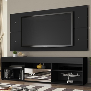 Rack com Painel para TV até 65 Polegadas Madesa London 1 Porta com Espelho - Preto