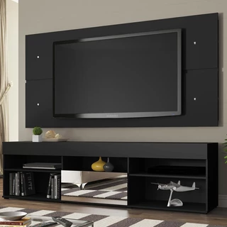 Rack com Painel para TV até 65 Polegadas Madesa London 1 Porta com Espelho - Preto