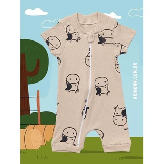 Macacão Bebê Verão 100% Algodão Estampa Vaquinha Canelado Macaquinho em Oferta na Shopee