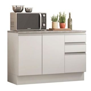 Balcão de Pia Madesa Glamy 120 cm 2 Portas e 3 Gavetas (Com Tampo) - Branco