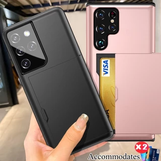 Samsung S23 Ultra S23 Plus S22 Ultra S22 Plus S21 Ultra S21 Plus S21 FE S20 FE S20 Ultra S20 Plus Note 20 Ultra Capa de telefone de armadura rígida à prova de choque de luxo com slot para cartão