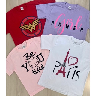 Kit 05 Camisetas Infantil 100% Algodão 30.1 Menina Feminino Criança Camisa Blusa Atacado Revenda Promoção