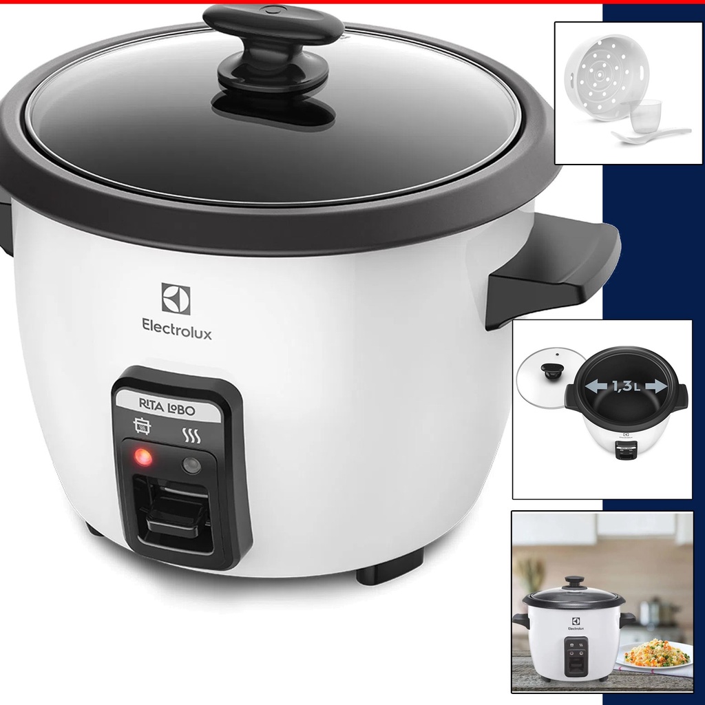 Panela Arroz Elétrica Electrolux 7 Xícaras Risoto RCB50 1,3L Desligamento Automático Tampa de Vidro