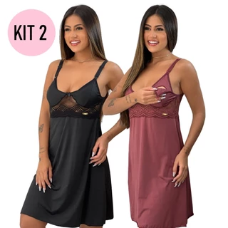 Kit 2 Camisola Amamentar Feminina Renda Saída Maternidade Pós Parto Cirurgia