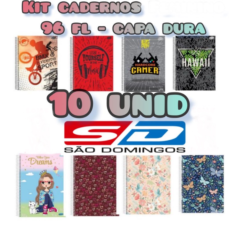 Kit 10 cadernos 96 folhas KBOM são domingos masculino/feminino | Shopee ...
