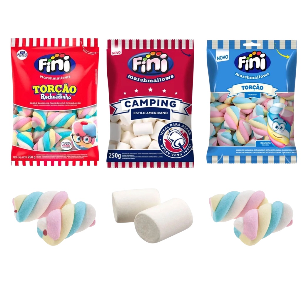 MARSHMALLOW FINI RECHEADO TORÇÃO ROSA E BRANCO 250G