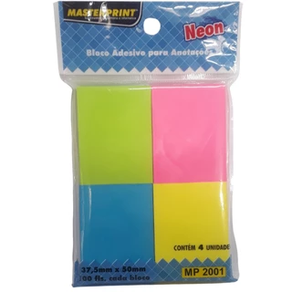 Bloco Adesivo para Anotações 4 cores Neon 400 Folhas Masterprint