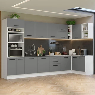 Armário de Cozinha Completa de Canto 499cm Branco/Cinza Agata Madesa 01 em Oferta na Shopee