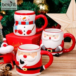 In Stock Santa Cup Copo De Cerâmica Caixa De Presente Cartoon 3d Caneca Criativa De Natal Leite