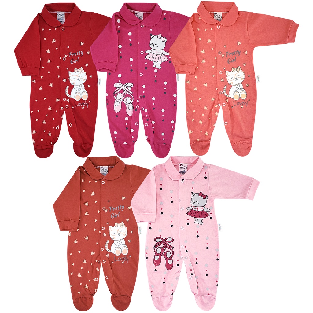 Macacão Bebê Roupa Malha 100% Algodão Menina Estampado Básico