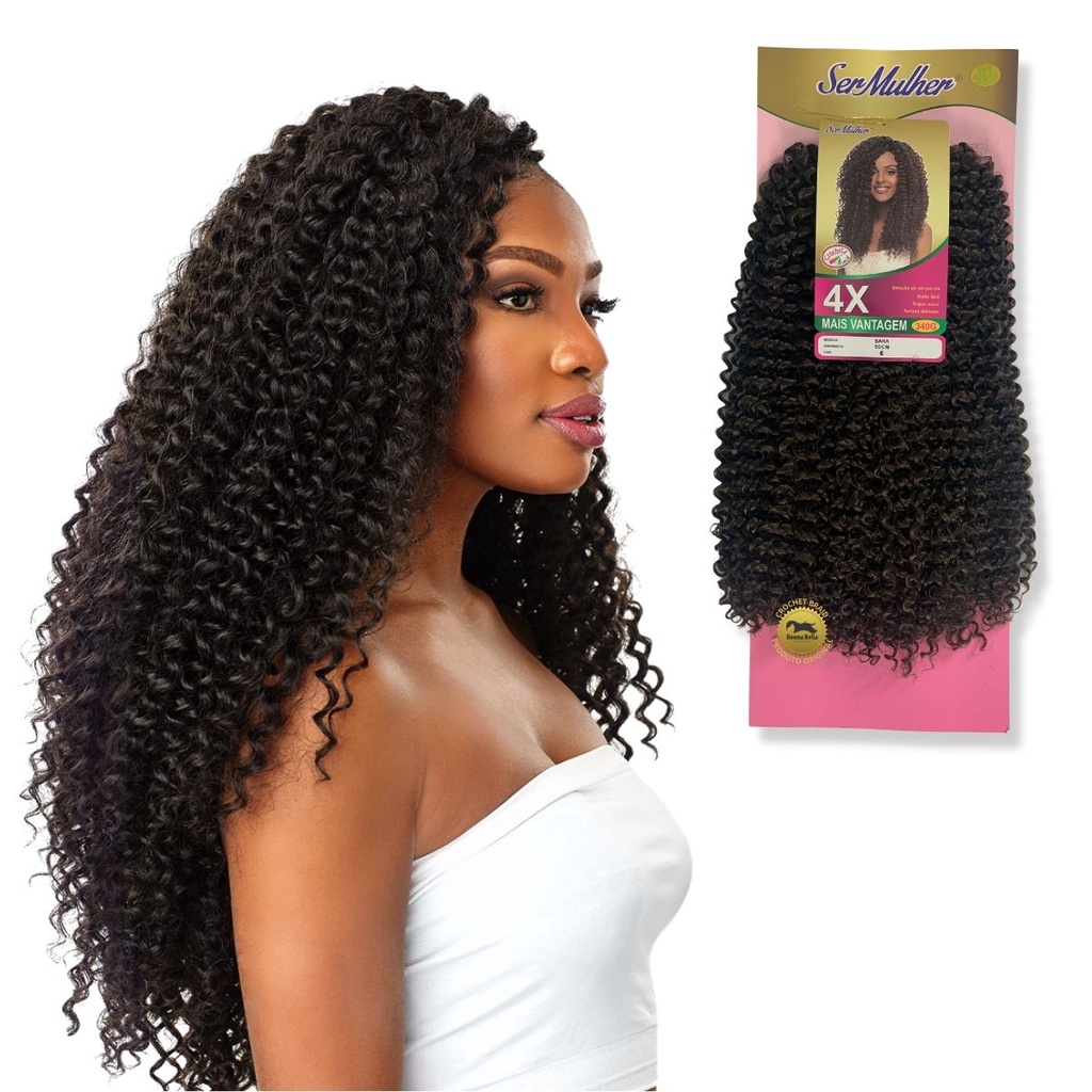 Cabelo Orgânico Cacheado Sara Ser Mulher 340 g 50 cm Crochet Braid