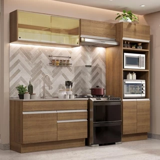 Cozinha Completa Madesa Glamy 270012 com Armário e Balcão (Sem Tampo e Pia) - Rustic em Oferta na Shopee