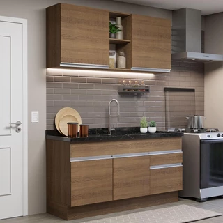 Armário de Cozinha Compacta 150cm Rustic Glamy Madesa 02 em Oferta na Shopee