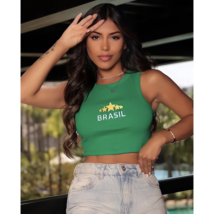 Cropped Camiseta Brasil Feminino Copa do mundo Brazil core