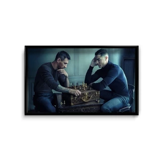 Quadro Decorativo Messi Cristiano Ronaldo Futebol Copa do Mundo Partida Xadrez com Moldura