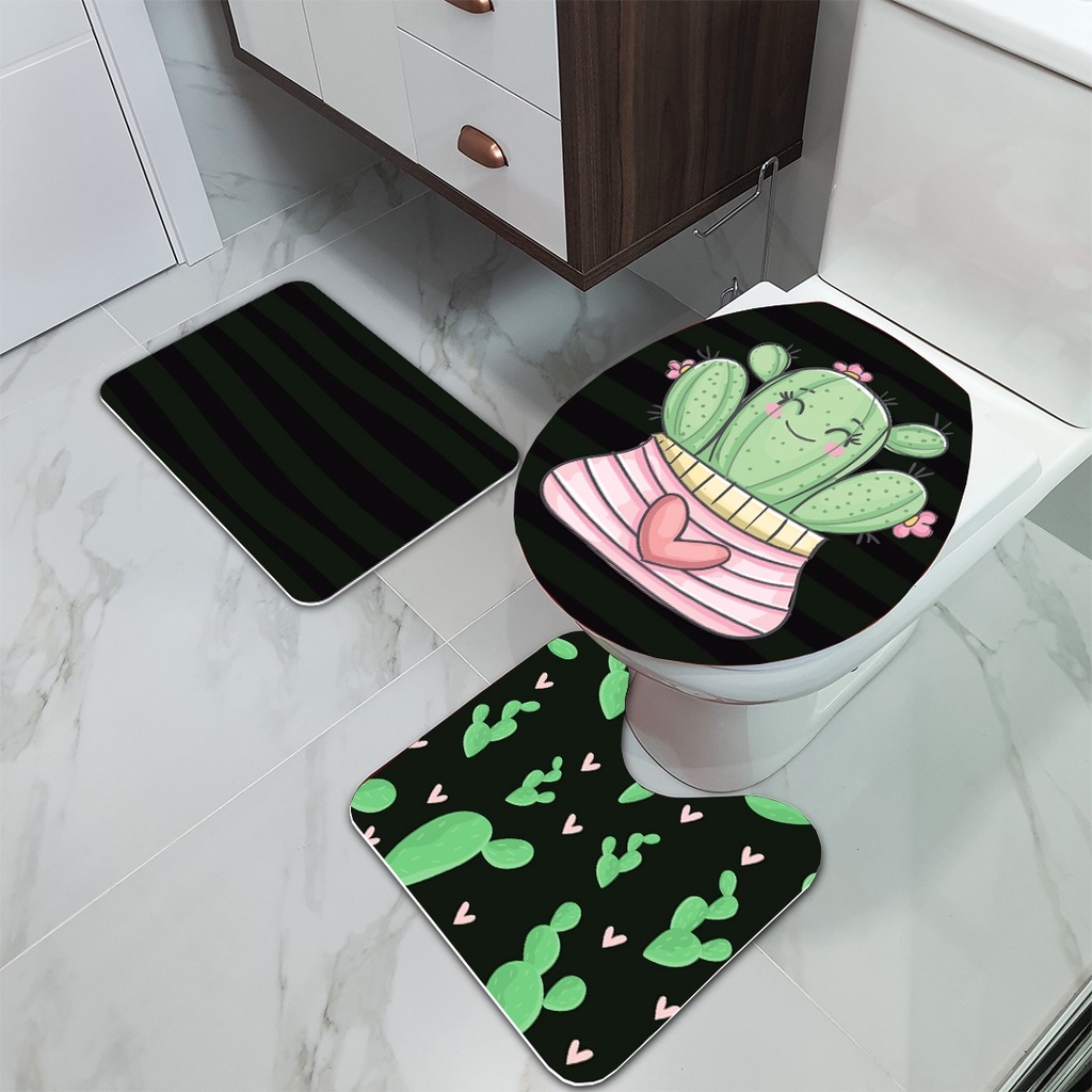 Kit de 3 Tapetes para Banheiro Cactos DcoreAqui