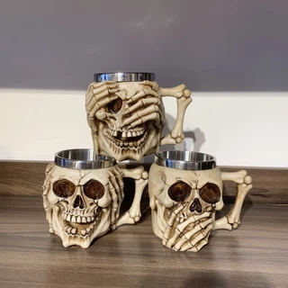 Caneca Chopp Inox Caveira Não Fale , Não Olhe , Não Escuta Resina 400ml