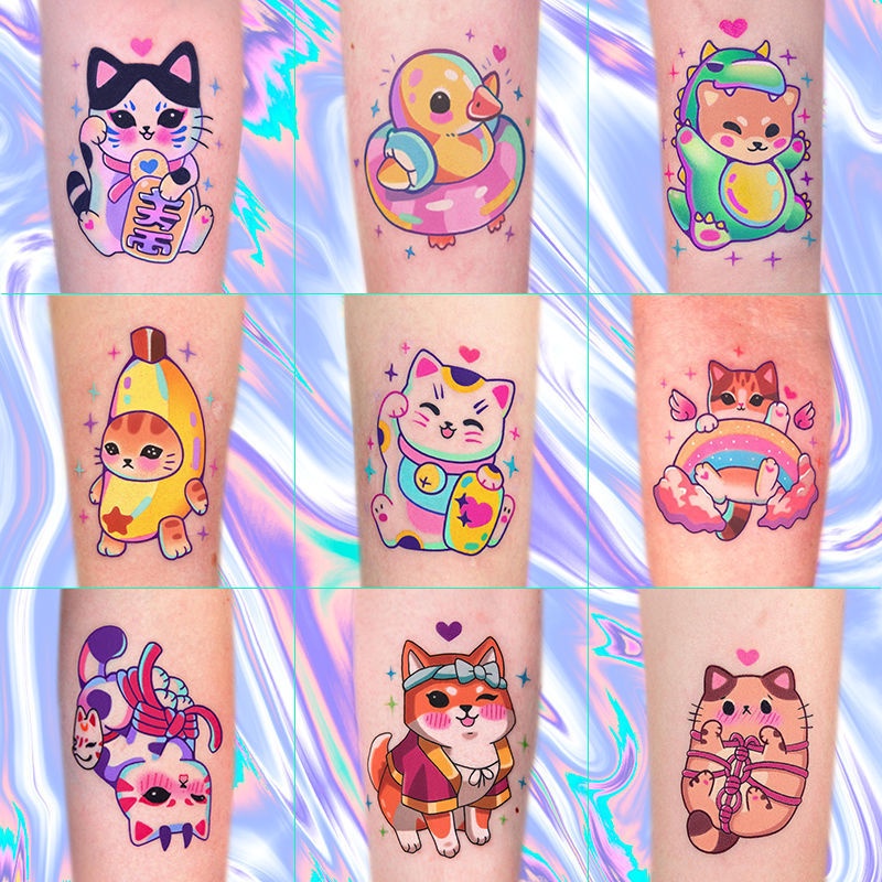 Super Fofo Desenho Tatuagem De Gato A Prova D'água Mulher Falso Duradoura Simulação Premium Senso Ins Vento Temporária