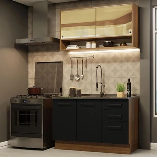 Armário de Cozinha Compacta 120cm Rustic/Preto Agata Madesa 02 em Oferta na Shopee