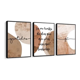 Quadro Decorativo Abstrato Frases Marrom Eu Orei Sala Casa