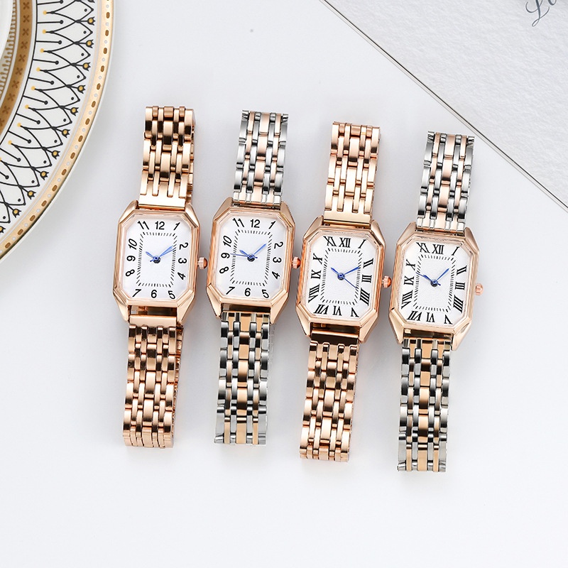 Moda Relógio Retângulo Feminino Rose Gold Steel Band Relógios Quartzo