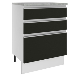 Balcão Madesa Glamy 60 cm 3 Gavetas - Branco/Preto