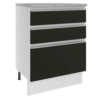 Balcão Armário de Cozinha 60 cm 3 Gavetas Branco/Preto Glamy Madesa em Oferta na Shopee