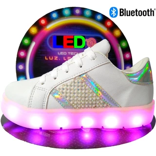 Tênis De Led Recarregável Smart Bluetooth Beakid Branco