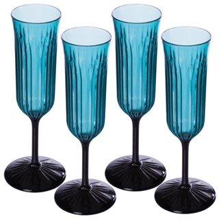 Conjunto 4 Taças Champagne Plasútil 200 ml Lapidado Azul