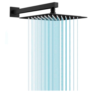Ducha de Chuveiro Quadrado em Aço Inox Black Premium 20x20 + Braço de 40 cm