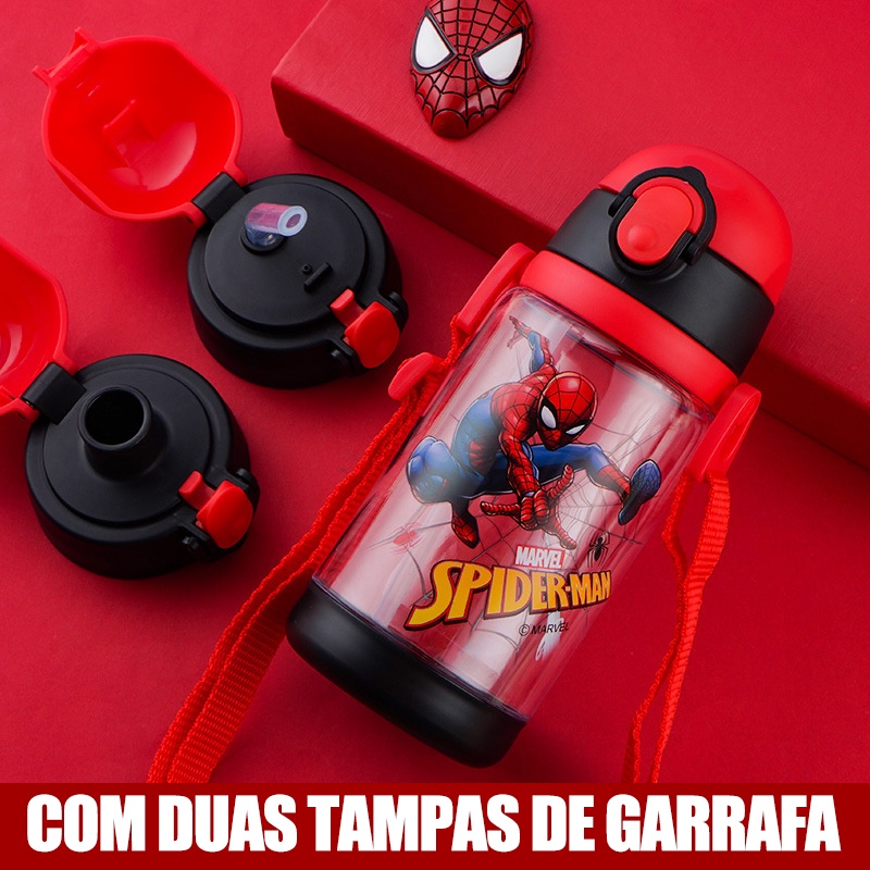Tritan Garrafa de Água de Esportes de Plástico para Crianças Com Palha E Bico 2 Tampas Bpa Livre 520ml Personagens da Marvel Spiderman capitão América Princesa Mickey Sofia