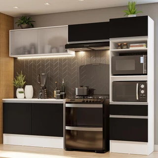 Armário de Cozinha Completa 260cm Branco/Preto Topazio Madesa 01 em Oferta na Shopee