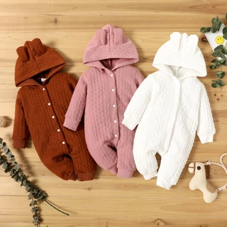 Recém-Nascido Menino Menina Manga Comprida Cardigã De Cor Sólida Com Capuz De Outono Moda casual 0-18 Meses
