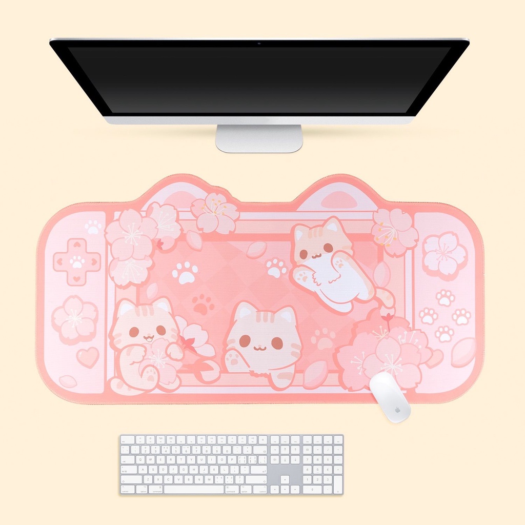 Fofo Rosa Gato Orelha Mouse Pad Gamer Antiderrapante Engrossado Macio Mesa Teclado Almofada Grande