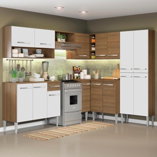Cozinha Completa de Canto Madesa Emilly Ice com Armário e Balcão 15 Portas 1 Gaveta - Rustic/Branco