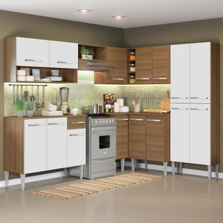 Cozinha Completa de Canto Madesa Emilly Ice com Armário e Balcão 15 Portas 1 Gaveta - Rustic/Branco em Oferta na Shopee