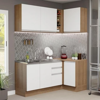 Armário de Cozinha Compacta de Canto 269cm Rustic/Branco Glamy Madesa 01 em Oferta na Shopee