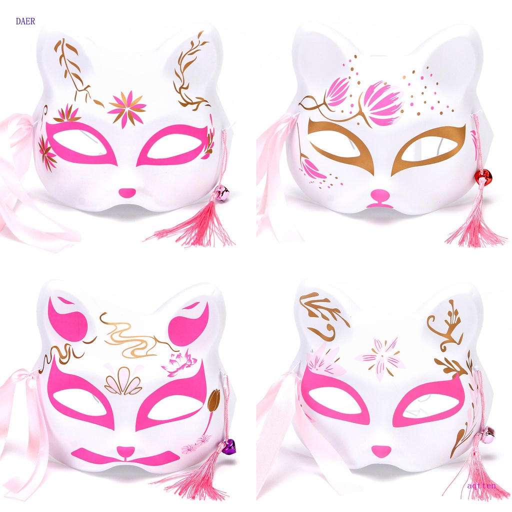 Máscara Daer Pink Fox Cosplay Japonesa Anime Kabuki Kitsune Máscaras De Festa Gato Meia Cara Rave Festival