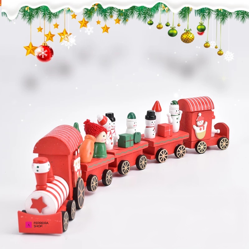 Trem Enfeite Natalino Trenzinho De Madeira Papai Noel 40 Cm | Shopee Brasil