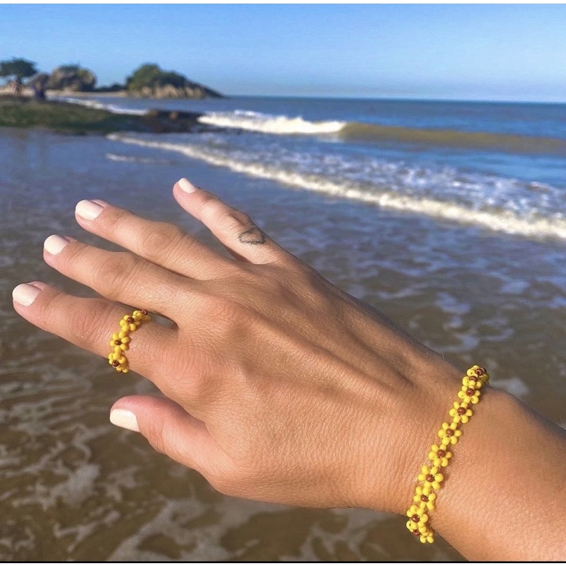 Pulseira de Flor Girassol de Miçanga | Shopee Brasil