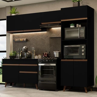 Armário de Cozinha Completa 260cm Preto Reims Madesa 09 em Oferta na Shopee