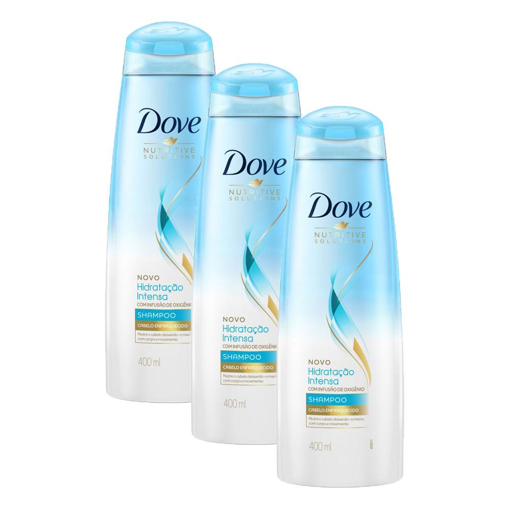 Kit 3 Shampoos Dove Hidratação Intensa Infusão de Oxigênio 400ml cada ...
