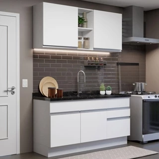 Armário de Cozinha Compacta 150cm Branco Glamy Madesa 02 em Oferta na Shopee