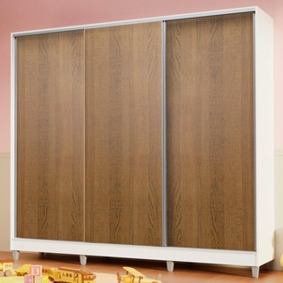 Guarda Roupa Infantil 100% MDF Madesa Logan 3 Portas de Correr com Pés - Branco/Rustic