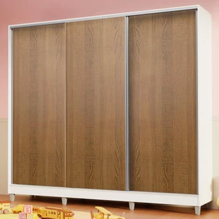 Guarda Roupa Infantil 100% MDF Madesa Logan 3 Portas de Correr com Pés - Branco/Rustic em Oferta na Shopee